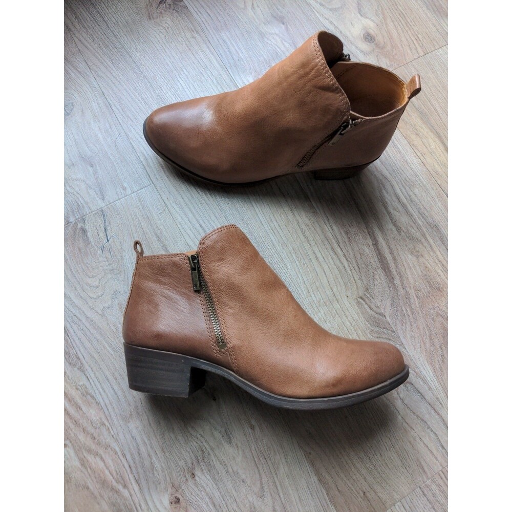 Lucky Brand Basel Leather Zip Ankle Boots Womens 9.5 W Wide Toffee Brown